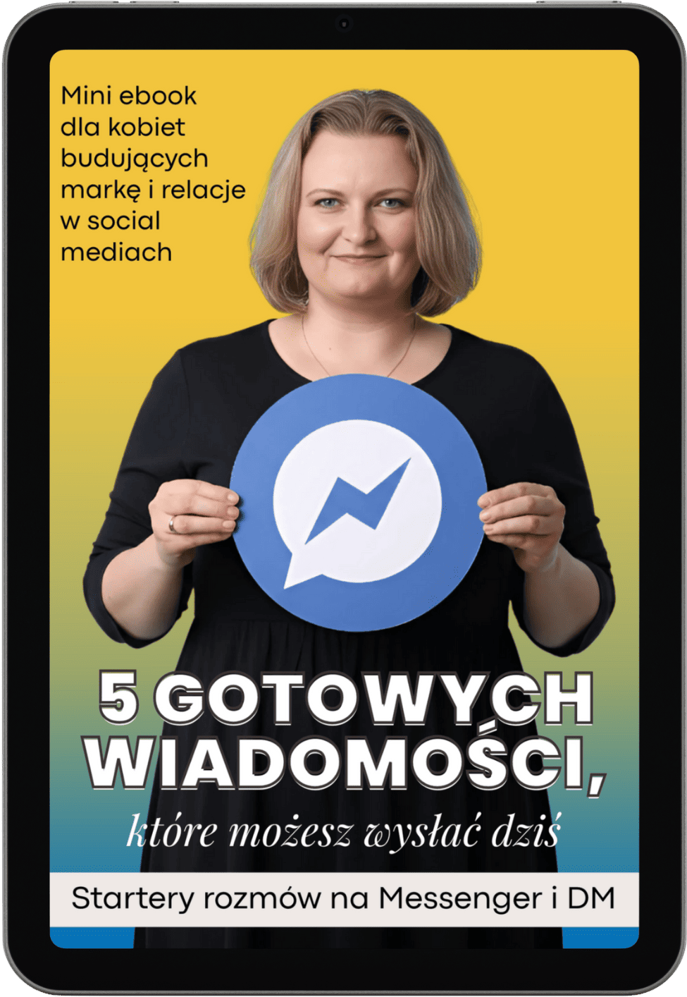 5 gotowych wiadomości. Startety rozmów na&nbsp;Messenger i&nbsp;DM mockup Justyna Kopeć Akademia Lidera MLM